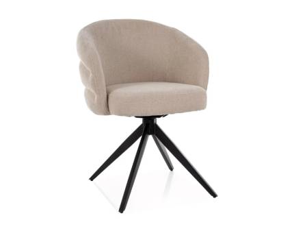 Scaun tapitat ORES rotativ, material textil beige 62x61xH83cm, picioare negre