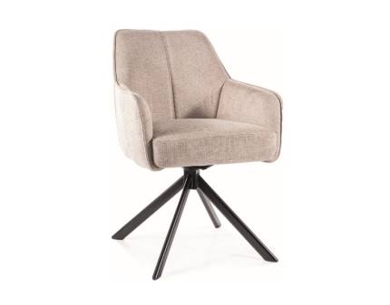 Scaun tapitat NOTTI BREGO rotativ, material textil beige 55x62xH83cm, picioare negre