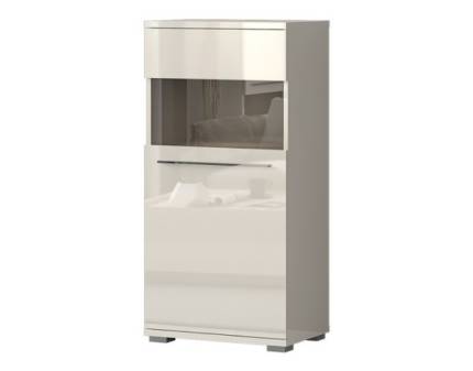 Vitrina medie cu sticla PIANO BEIGE 60x123x40cm bej lucios - sticla, maner si picioare crom