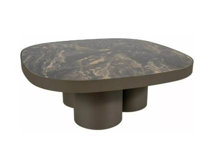 Masuta STELLA A din ceramica Spaniola Vulcano negru lucios, metal cupru 100x100xH38cm