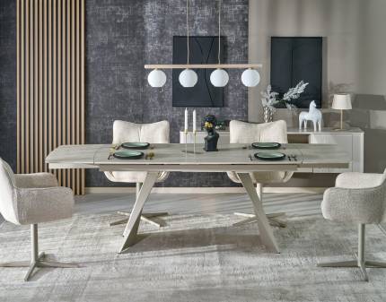 Masa extensibila ARMANI TRAVERTIN din otel sinterizat travertin, otel vopsit casmir 165-241x90xH77cm 