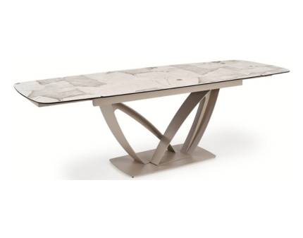 Masa extensibila BENJAMIN din sticla si ceramica bej, otel vopsit casmir 160-240x90xH77cm