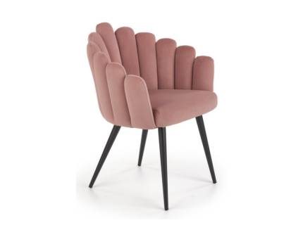 Scaun tapitat K410 elegant, catifea pink 65x62xH85cm, picioare negre