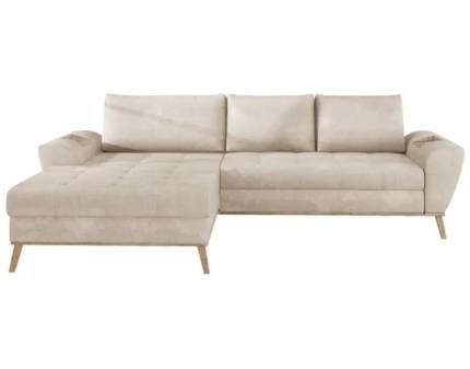 Coltar extensibil NUBO cu lada pentru depozitare, suport tip masa pe brate, crem/ gri 282x175cm