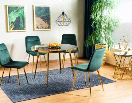 Set dining masa CALVIN 100xH75cm si 4 scaune EROS VELVET catifea verde