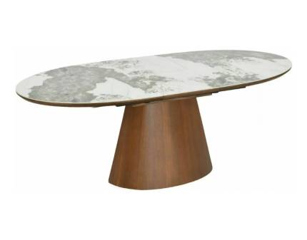 Masa extensibila MAROCCO CERAMIC din MDF cu ceramica Pandoro alb lucios, furnir natural nuc 160-200x100xH75cm