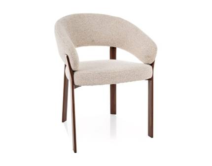 Scaun tapitat NAGOJA D material textil beige 56x60xH80cm, picioare si cadru nuanta lemnului nuc