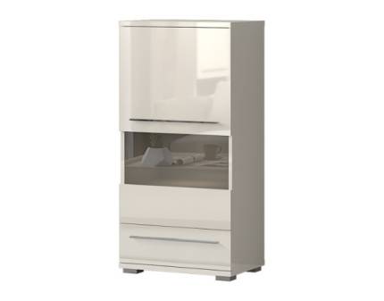 Vitrina medie cu sticla si 1 sertar PIANO BEIGE 60x123x40cm bej lucios - sticla, manere si picioare crom