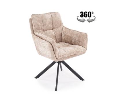 Scaun tapitat K597 rotativ, confortabil, material textil beige 70x67xH90cm, picioare negre