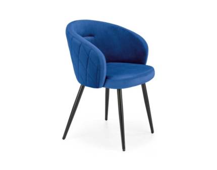 Scaun tapitat K430 design rotunjit, catifea blue 61x54xH77cm, picioare negre