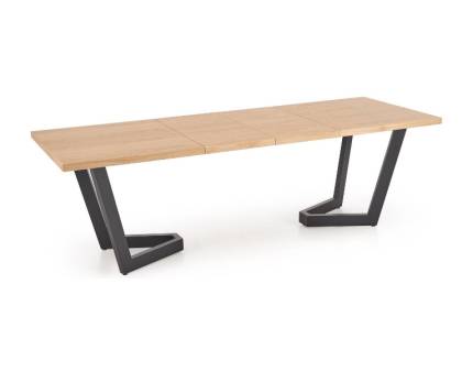 Masa extensibila MASSIVE din placa furniruita si lemn masiv stejar natural, metal negru 160-250-(340)x90xH77cm
