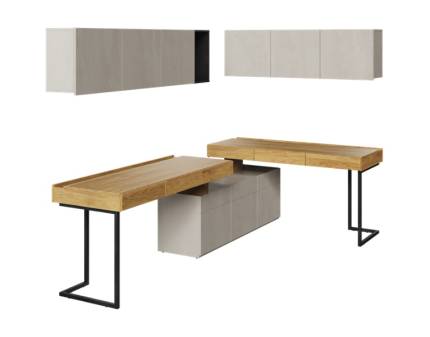 Set 2 birouri mari cu corpuri suspendate TEEN FLEX 08A 270x150x193cm cu comoda