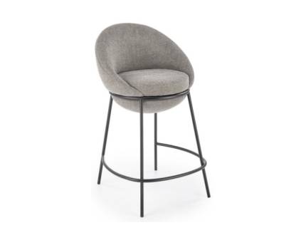 Scaun tapitat pentru bar H118 design rotunjit, material textil grey 53x57xH90cm, picioare negre