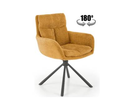 Scaun tapitat K495 rotativ, confortabil, material textil curry 50x50xH87cm, picioare negre 