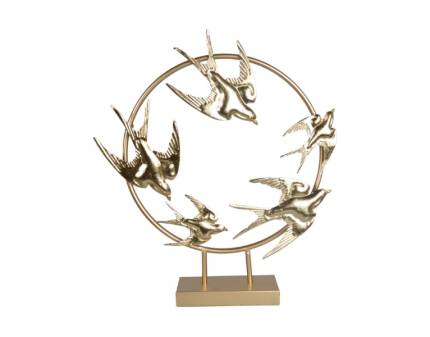 Decoratiune cerc auriu cu pasari 46.4x54x8.3cm
