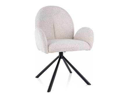 Scaun tapitat PLANET RAVEN rotativ, material textil beige 60x61xH88cm, picioare negre