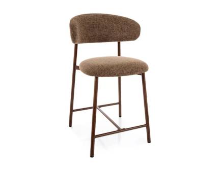 Scaun tapitat pentru bar ELTON H-2 NOELLE material textil cappuccino 53x52xH91cm, picioare nuc