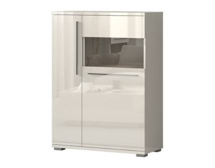 Vitrina lata cu 2 usi cu sticla PIANO BEIGE 90x123x40cm bej lucios - sticla, manere si picioare crom