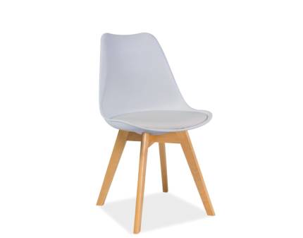 Scaun tapitat KRIS design scandinav, plastic alb + ecopiele alba 49x43xH83cm, picioare nuanta lemnului