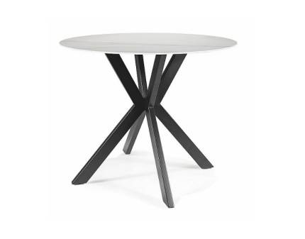 Masa TALIA WHITE 90 din ceramica cu efect de marmura alba, metal negru 90xH76cm