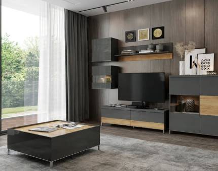 Set living complet ONYX (comoda tv + corpuri suspendate + vitrina + masuta + raft suspendat)