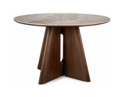 Masa ALZANO NUT din ceramica Pandoro alb lucios, MDF si frunir natural nuc 120xH77cm 