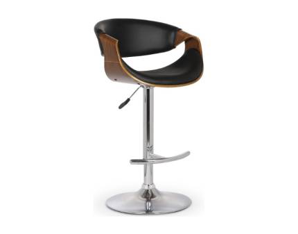 Scaun tapitat pentru bar H100 reglabil pe inaltime, ecopiele black/ nuc 53x55xH88-109cm, picior crom