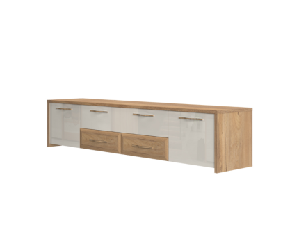 Comoda TV cu 2 usi si 4 sertare GALA 219x48x46cm bej lucios/ nuc Pacific