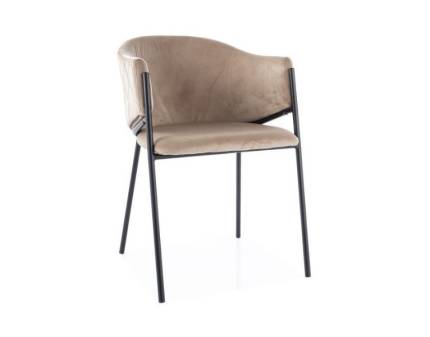 Scaun tapitat BONO VELVET design rotunjit minimalist, catifea beige 55x60xH77cm, picioare negre