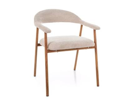 Scaun tapitat LAGOS D RAVEN material textil beige 57x61xH76cm, picioare nuanta lemnului stejar