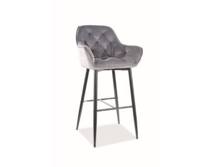 Scaun tapitat pentru bar CHERRY VELVET H-1 catifea grey 56x56xH105cm, picioare negre