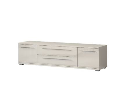 Comoda TV cu 2 usi si 2 sertare PIANO BEIGE 180x46x45cm bej lucios, manere si picioare crom