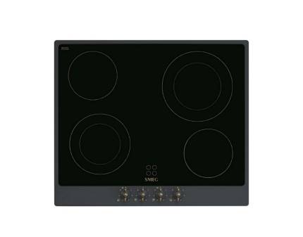Plita incorporabila vitroceramica retro Smeg Colonial P864AO, 60 cm, rama antracit, butoane alama