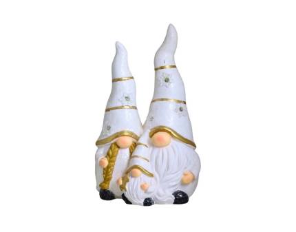 Gnomi cu caciuli albe cu LED din ceramica 