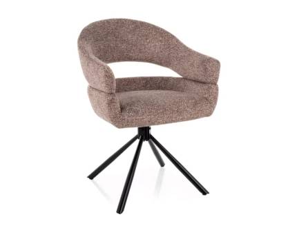 Scaun tapitat BORGO LEO rotativ, material textil cappuccino 58x60xH87cm, picioare negre 