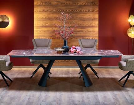 Masa extensibila MARVIN din otel sinterizat cu efect de marmura bordo, otel vopsit negru 180-260x95xH76cm