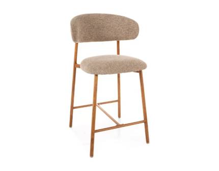 Scaun tapitat pentru bar ELTON H-2 material textil beige 53x52xH91cm, picioare stejar