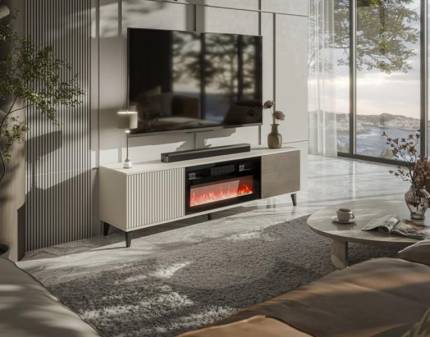 Comoda TV semineu cu 2 usi RANDOM 2 180x52x40cm casmir/ nuc