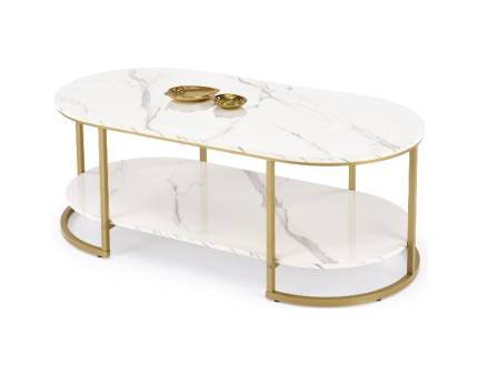 Masuta KALUA din MDF furniruit cu efect de marmura alba, otel auriu 120x60xH46cm