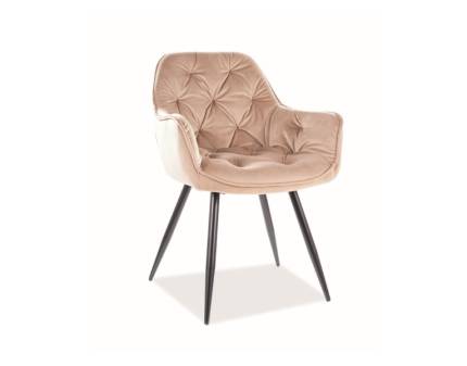 Scaun tapitat CHERRY VELVET catifea beige 57x58xH87cm, picioare negre