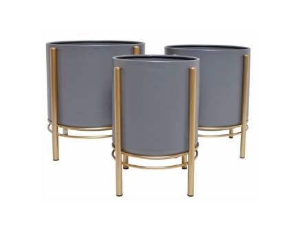 Set 3 ghivece de flori metalice cu auriu