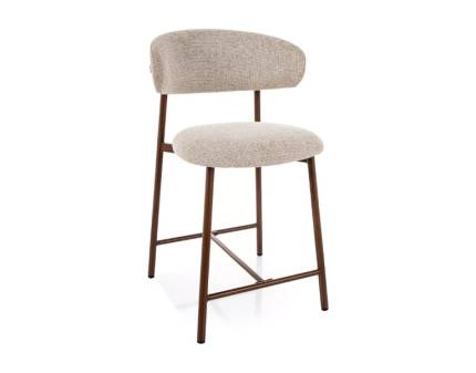 Scaun tapitat pentru bar ELTON H-2 NOELLE material textil beige 53x52xH91cm, picioare nuc 