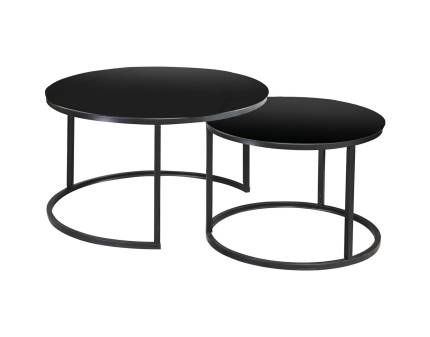 Set 2 masute ATLANTA D din sticla neagra, metal negru 60xH42cm / 80xH45cm