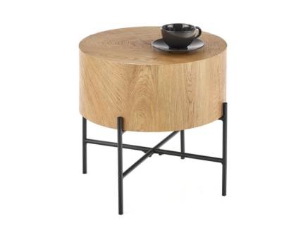 Masuta BROOKLYN S din MDF furniruit nuanta stejar natural, metal negru 45xH45cm