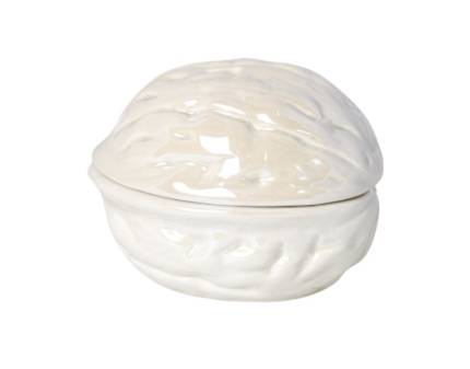 Recipient mare cu capac in forma de nuca bej din ceramica 