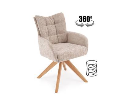 Scaun tapitat K540 WD rotativ, cu arcuri, material textil beige 46x63xH89cm, picioare nuanta lemnului