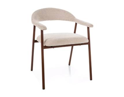 Scaun tapitat LAGOS D RAVEN material textil beige 57x61xH76cm, picioare nuanta lemnului nuc