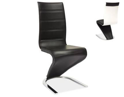 Scaun tapitat H-134 ecopiele neagra + alba 44x46xH99cm, picioare crom