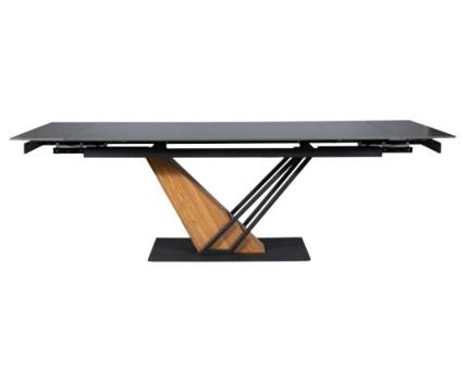 Masa extensibila GENESIS din ceramica cu efect de marmura neagra, metal negru si furnir frasin 160-220x90xH75cm