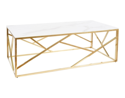 Masuta ESCADA A II din sticla cu efect de marmura alba, metal auriu 120x60xH40cm